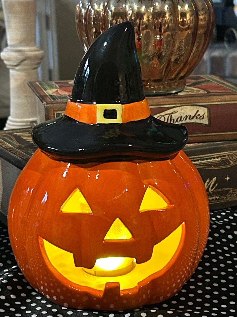 NEW! LIGHTED Halloween Mr Christmas Ceramic Jack-O'-Lantern Witch Pumpkin